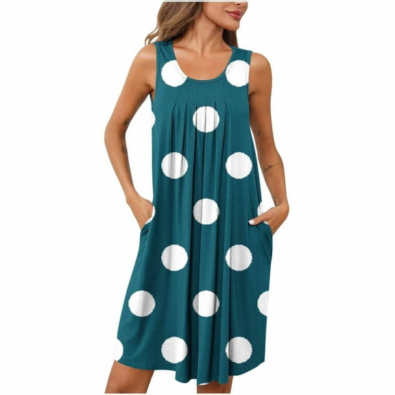 Nightdress for Women Pajamas New Women Soft Sleep Shirts Sleeveless Sleepwear Pleated Front Nightshirt Round Neck Nightdress with Pockets New Navy XXL