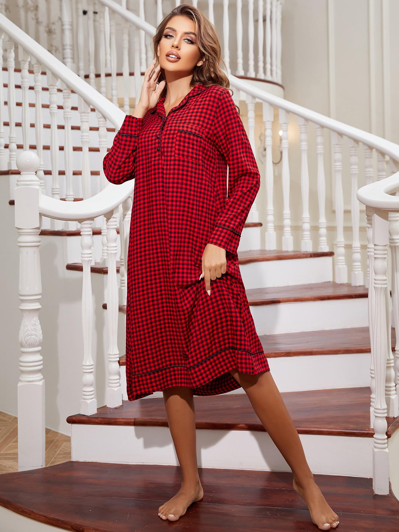 Aria Women s Knit Velour Long Sleeve Square Neck Nightgown with Pockets Sizes S to 5X Walmart