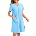 thumbnail image 1 of Nightdress for Women Cotton New Nightgowns for Women Short Sleeve Full Zip up Pajama Dress Crew Neck Short Sleepwear with Pockets Sky Blue L, 1 of 6