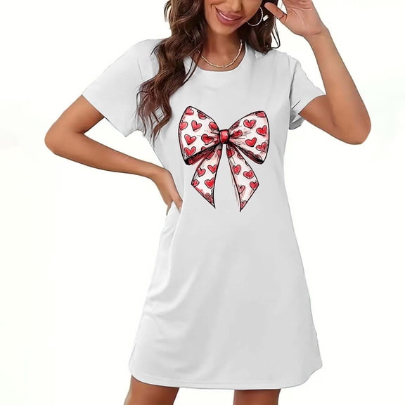 Nightdress for Women Plus Size Short Nightgown Fashion Chest Print Short Sleeve Nightdress