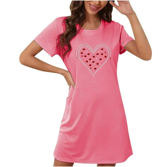Nightdress for Women Plus Size Short Sleeve Nightgown Round Neck Casual Print Sleep Shirts
