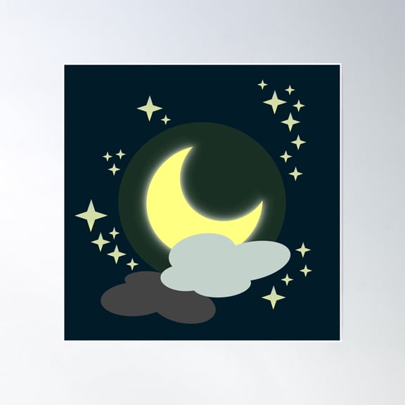 Nightfall - Moon And Stars Poster Wall Art, Modern Wall Decor, 16x16 UNFRAMED