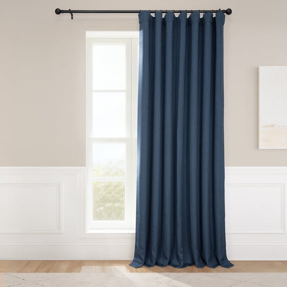 Half Price Drapes Nightfall Navy Faux Linen Extra Wide Room Darkening Curtain (1 Panel), 100W X 108L
