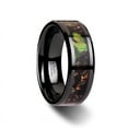 thumbnail image 1 of Nightfall Realistic Tree Camo Black Ceramic Wedding Band With Green Leaves, 1 of 2