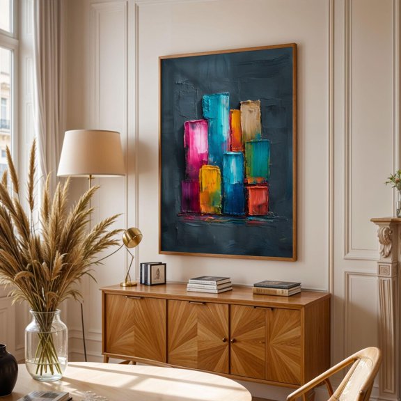 Nightfall Stacks Blue Rainbow Geometric Wall Art Home Decor Unframed Paper Print