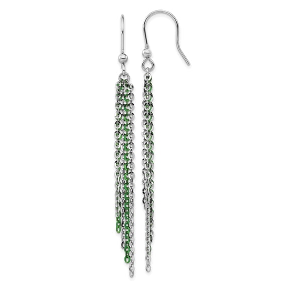 Nightfall Sterling Silver Rhodium & Green Flash-Plated Chain Dangle Earrings