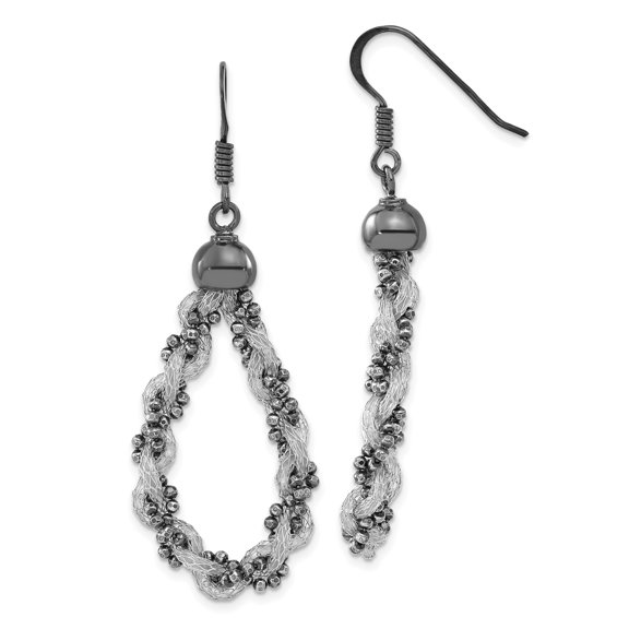 Nightfall Sterling Silver w/ Black Rhodium Mesh & Beaded Teardrop Dangle Earrings