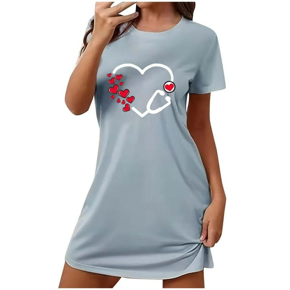 Nightgown Dress for Women Womens Comfort Nightgown Short Sleeve Sleep Shirts Loungewear Short Night Gown Cute Graphic House Dress Loungewear Night Shirt Dark Gray S
