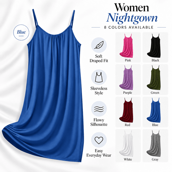 Nightgown Women Comfy New Women's Nightgown Spaghetti Strap Soft Nightshirt 2026 Summwe Sleeveless Round Neck Pleated Nightdress