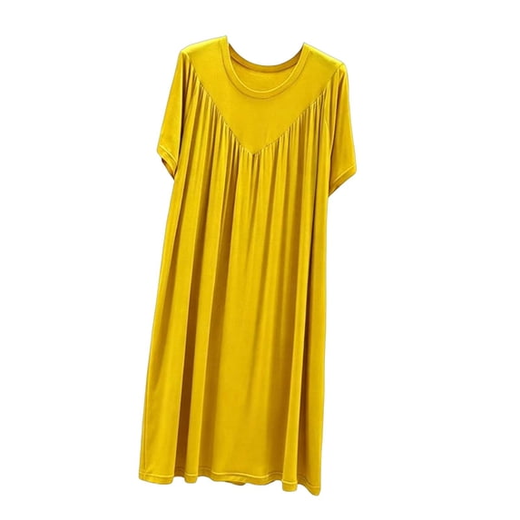 Nightgown For Women Short Sleeve Ruched Maxi Sleep Dress for Home Lounge Weekend Morning Evening Routine Relaxed Daily Wear Casual Comfort Style Summer