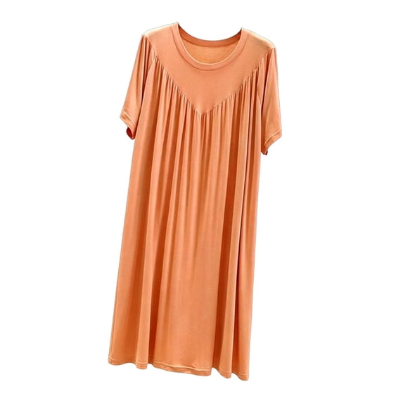 Nightgown For Women Short Sleeve Ruched Maxi Sleep Dress for Home Lounge Weekend Morning Evening Routine Relaxed Daily Wear Casual Comfort Style Summer