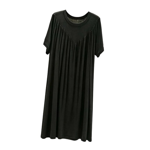 Nightgown For Women Short Sleeve Ruched Maxi Sleep Dress for Home Lounge Weekend Morning Evening Routine Relaxed Daily Wear Casual Comfort Style Summer
