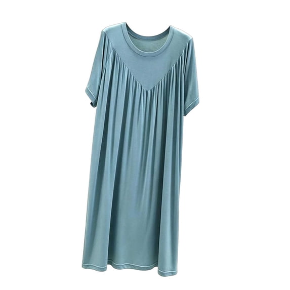 Nightgown For Women Short Sleeve Ruched Maxi Sleep Dress for Home Lounge Weekend Morning Evening Routine Relaxed Daily Wear Casual Comfort Style Summer