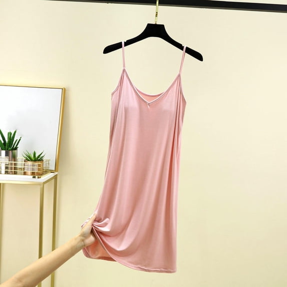 Nightgown Women's Sleeveless House Dress Long Cotton Button Down Nightdress With Chest Pad Soft Ladies Sleepwear Pink M