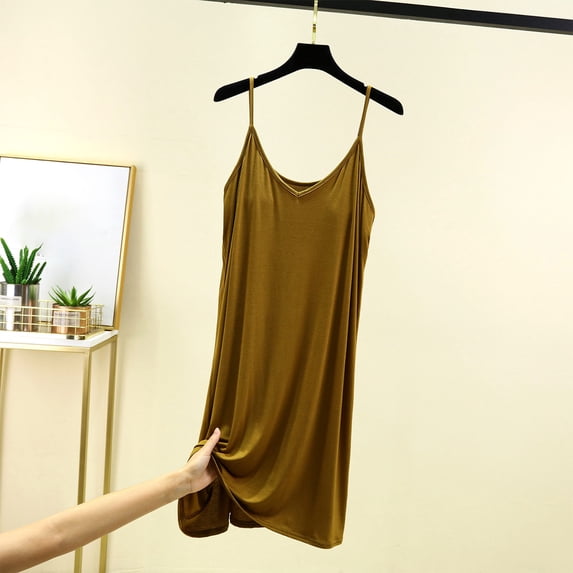 Nightgown Women's Sleeveless House Dress Long Cotton Button Down Nightdress With Chest Pad Soft Ladies Sleepwear Yellow L