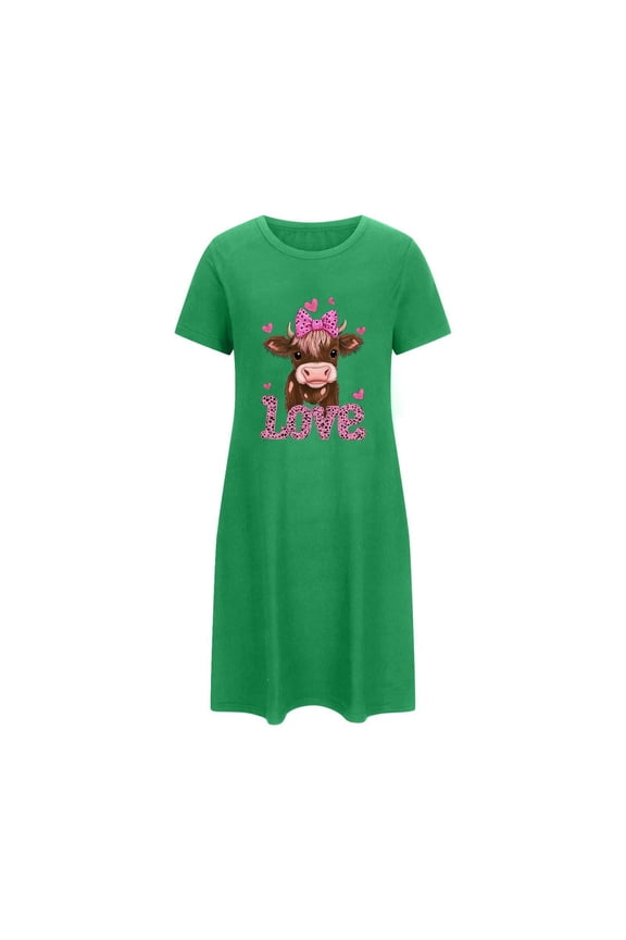 Nightgown for Woman Night Dress Short Sleeve Highland Cow Love Printed Sleep Shirt Cute Holiday Sleepwear Soft Ladies Nightwear