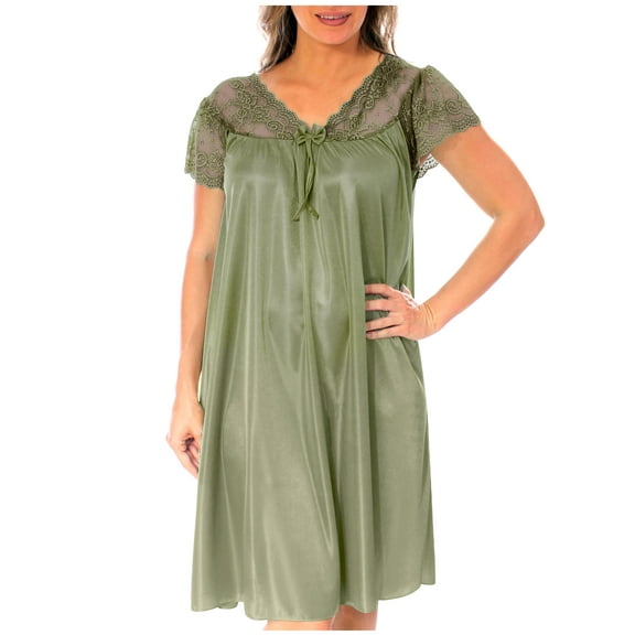 Nightgown for Women Cap Sleeves Plus Size Sexy Silky Feeling with a Floral Lace Design, Olive Green 4X-Large