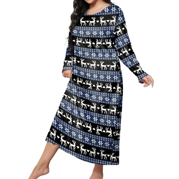 Nightgown for Women Christmas Day Plus Size Long Maxi Loungewear Scoop Neck Sleepwear Full Length Pajama Dresses Shermie