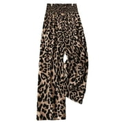 CUTEDUCK Women's Plus Size Casual Wide Leg Leopard Print Pants Trendy Fall Lightweight Casual Pants 1X-4X