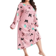 Nightgown for Women Plus Size Butterfly Long Maxi Loungewear Scoop Neck Sleepwear Full Length Pajama Dresses Shermie