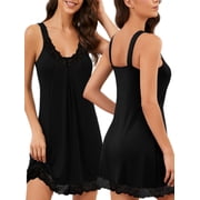 Womens Nightgown, CaiDieNu Sleepwear Lace Nightwear for Women V Neck Loungewear - Black L