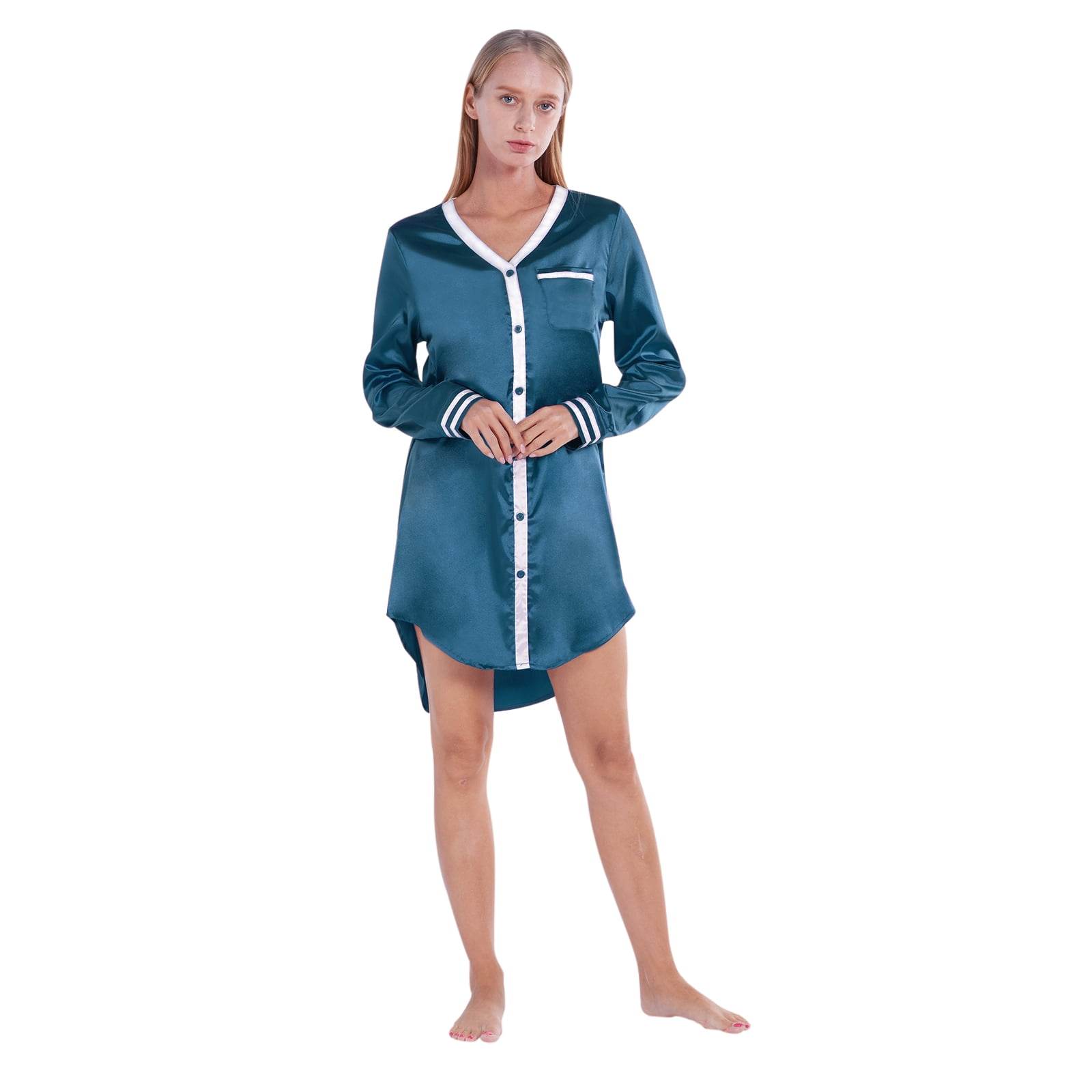 IZZY + TOBY Women's Long Sleeve Cotton Nightgown - Soft Knee-Length Sleep Dress, Blue & Yellow Floral (Size X-Large)