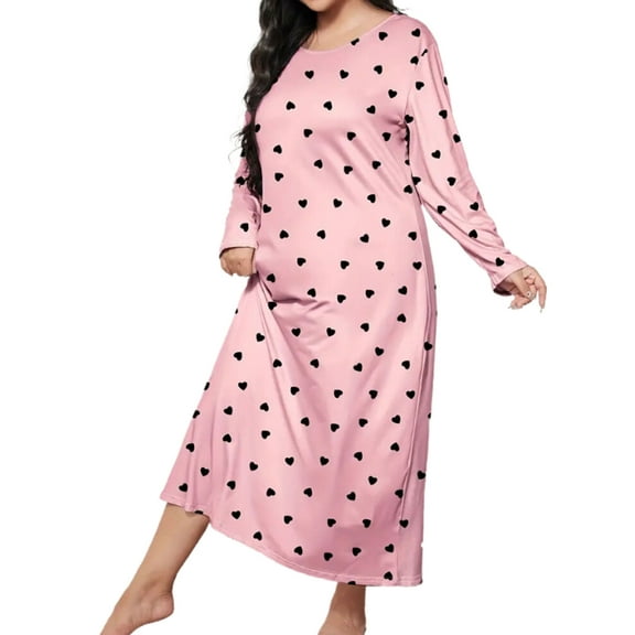 Nightgown for Women Valentine's Day Plus Size Long Maxi Loungewear Scoop Neck Sleepwear Full Length Pajama Dresses Shermie