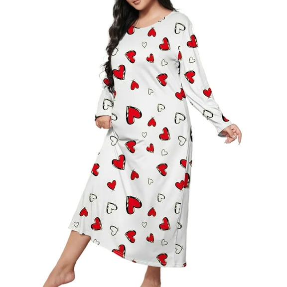 Nightgown for Women Valentine's Day Plus Size Long Maxi Loungewear Scoop Neck Sleepwear Full Length Pajama Dresses Shermie