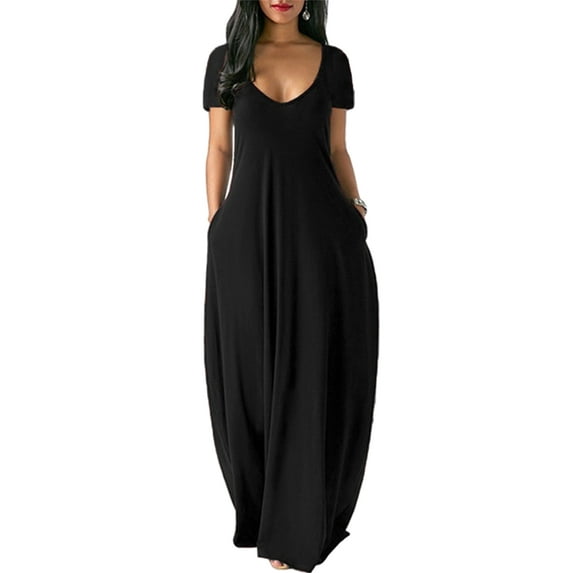 Nightgown for Womens Sleepwear Pockets Loose Long Dress Comfy Loungewear Nightshirts Pajama Dress Black 4XL