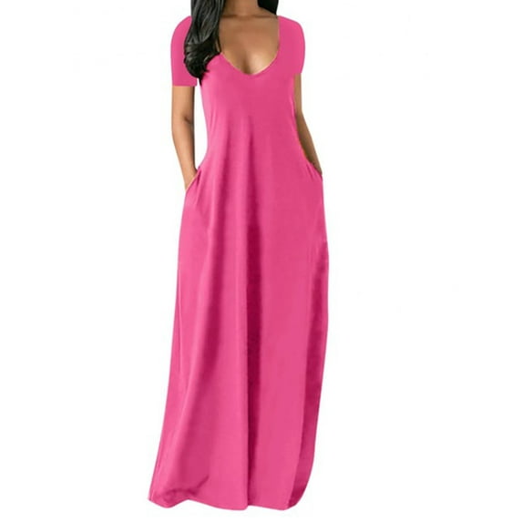 Nightgown for Womens Sleepwear Pockets Loose Long Dress Comfy Loungewear Nightshirts Pajama Dress Pink M