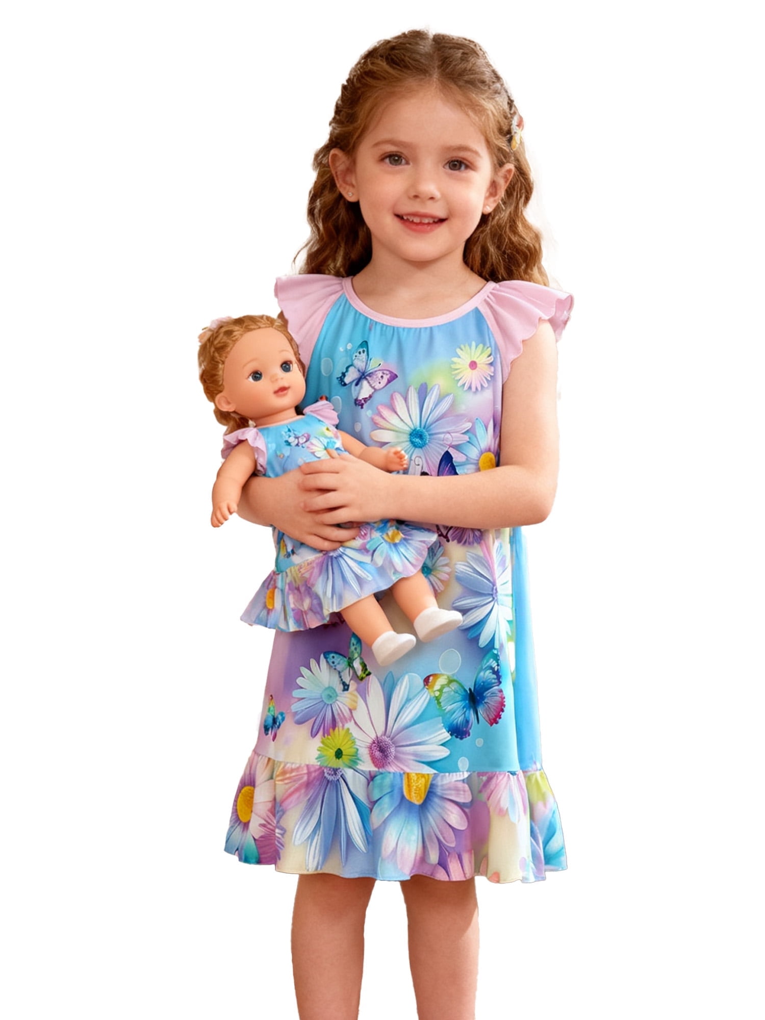 Nightgowns Flutter Sleeves Cartoon Flower Butterflies Princess Pajamas ...