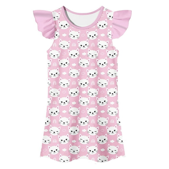 Nightgowns for Kids 8-10 Years Girls Princess Nightgowns Flutter Sleeves Night Dress Sleepwear 5-12 Years Pajamas Nightgowns for Little Girls Light Pink