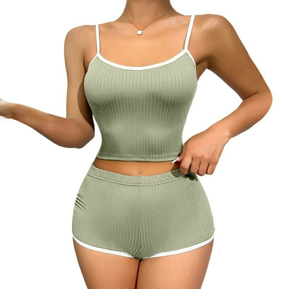 Nightgowns Set for Women Sexy Sleepwear Round Neck Cami and Shorts Sets Casual Fashion Color Block Pajama Outfits