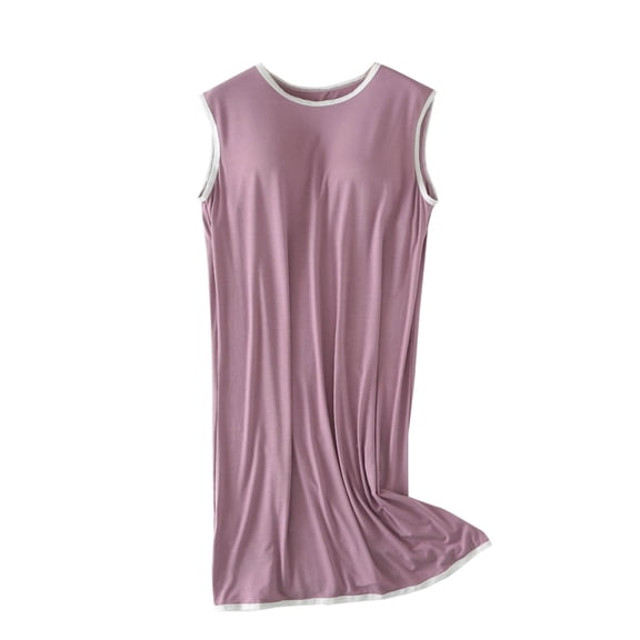 Nightgowns Sleep Shirt Dress New Night Gown for Women Soft Comfy Sleeveless Crewneck Nightshirts Trendy Mid Length Sleep Shirt with Padded New Purple XL