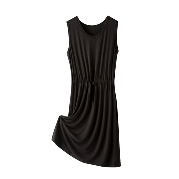 Nightgowns Sleep Shirt Dress New Women's Nightgown Loose V Neck Sleeveless Sleepwear Drawstring Waist Comfy Nightdress Soft Sleepshirts Black XL