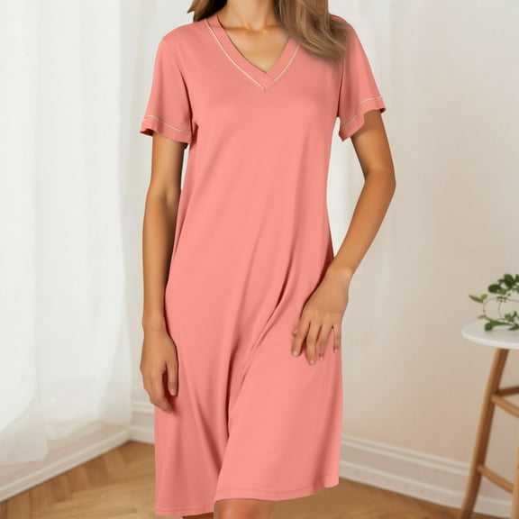 Nightgowns For Women With Built In Bra V Neck Short Sleeve Sleepwear Casual Loose Nightshirts Soft Comfy Sleepshirts Big Sleep Shirt Women Women Sleeping Dress Sleeping Dress Womens Pajamas Dress