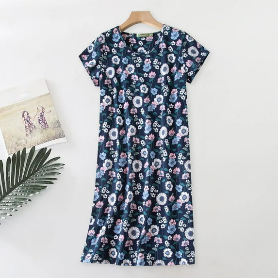Nightgowns for Women Cotton Night Shirts Short Sleeve Night Gown Dress Casual Pajamas Soft Sleepwear Women's Nightgown Sweet and Short Sleeved Round Neck Pajamas