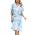 thumbnail image 1 of Nightgowns for Women V Neck Sleepwear Loungewear,Floral Print Comfy House Dresses Short Sleeve Sleep Dress Nightshirt Sleepwear,Mid-Length Asymmetric Plus Size Pajama Dress,Moon Stary S-2XL, 1 of 9