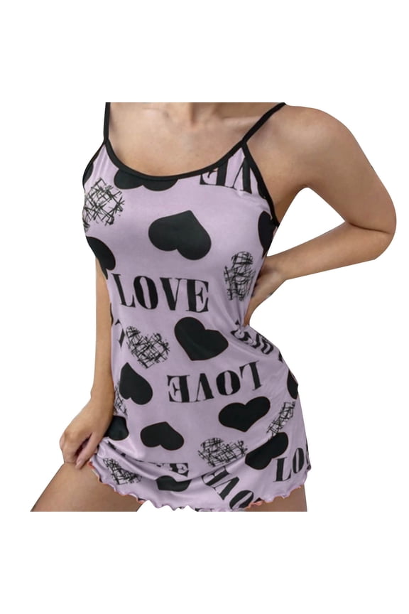 Nightgowns and Women, Hugcore Women's Chemise Sleepwear Sleep Dress Soft Love Printed Pajama Slim Pajama Dress Home Dress and Women Purple XL