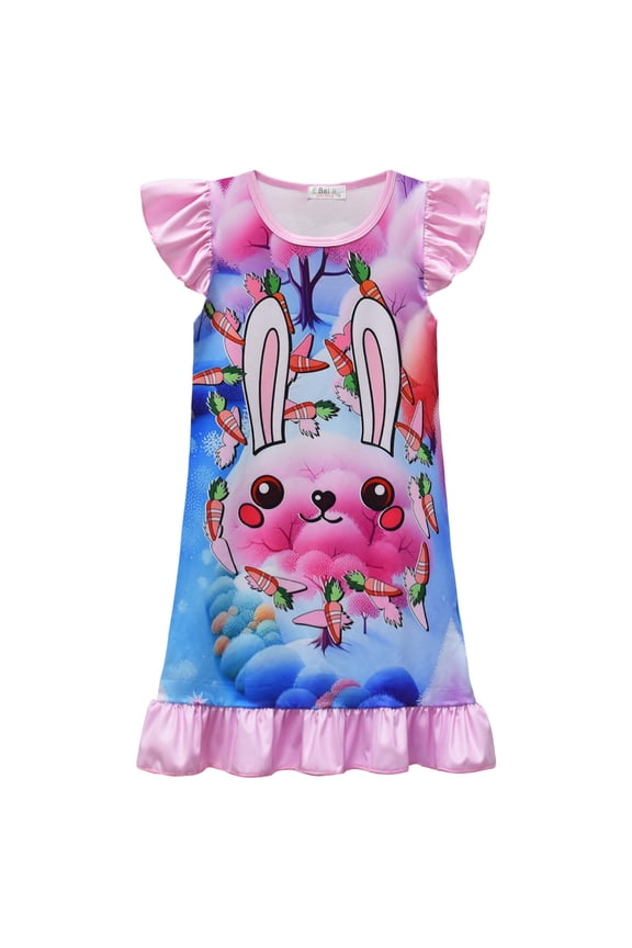 Nightgowns for Girls Kids Rabbit Princess Pajamas Dress Sleepwear Night Gown 2-7 Years