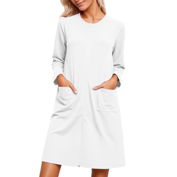 Nightgowns for Women 3/4 Sleeve Sleepshirt Crew Neck Dresses for Women,White,XL