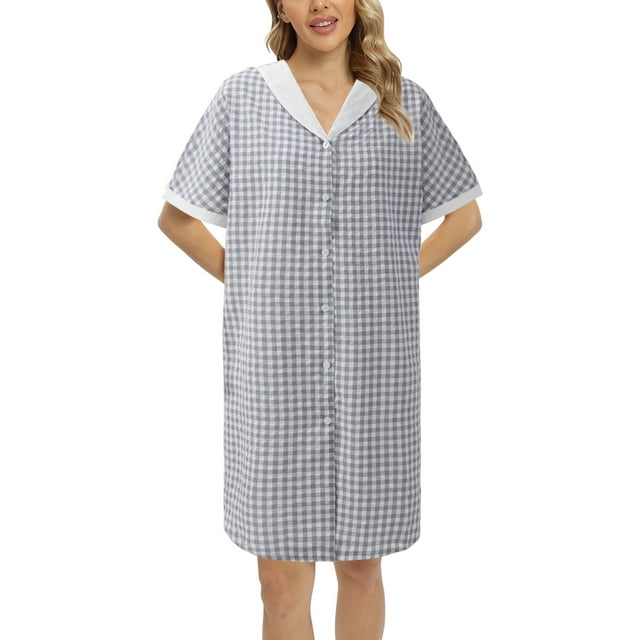 Nightgowns for Women Button Down House Dress Vneck Placket with Lapels