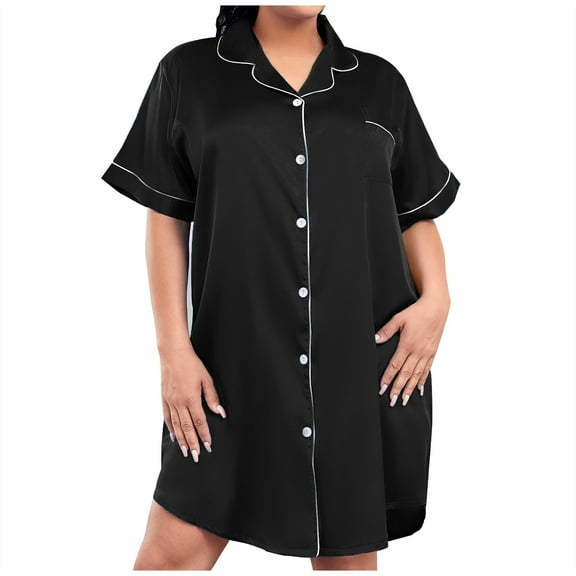 Nightgowns for Women Button Down Sleepshirt Short Sleeve Nightshirt Pajamas V Neck Nightdress