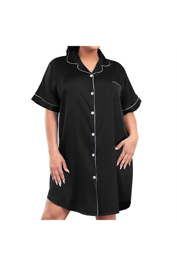 Nightgowns for Women Button Down Sleepshirt Short Sleeve Nightshirt Pajamas V Neck Nightdress