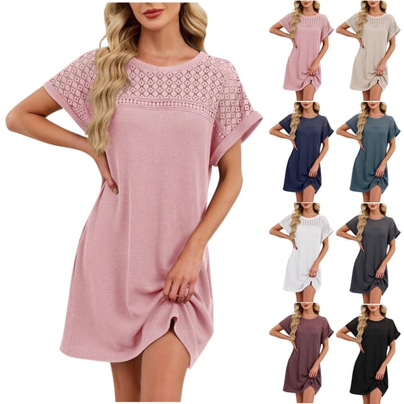 Nightgowns for Women Cotton Long Night Gowns Short Sleeve House Dress Soft Sleep Shirts Red M