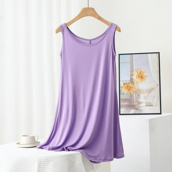 Nightgowns for Women Cotton Night Gown Tank Sleeveless Sleepshirt Racerback Nightdress Chemise Sleepwear Purple XXL