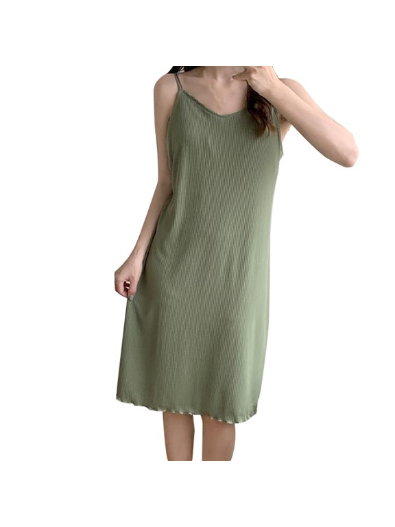 Nightgowns for Women Cotton Sleeveless Spaghetti Strap V Neck Full Slip Nightgown Women's Sleepwear Backless Cami Dress