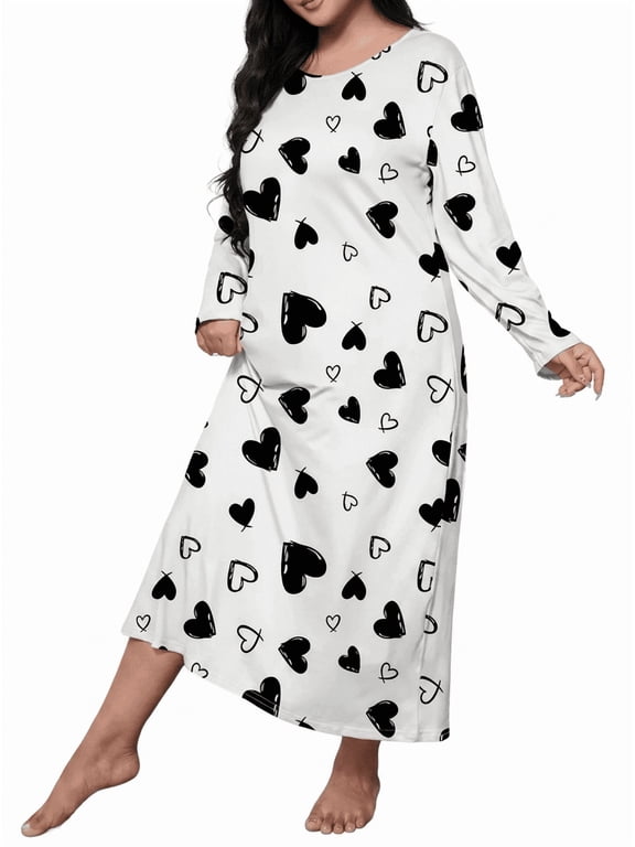 Nightgowns for Women: Soft Long Sleeve Plus Size Nightgowns, Printed Pajamas Long Sleepdress Casual Sleepwear