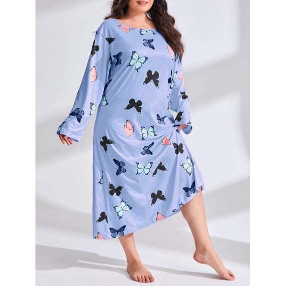 Nightgowns for Women: Soft Long Sleeve Plus Size Nightgowns, Printed Pajamas Long Sleepdress Casual Sleepwear