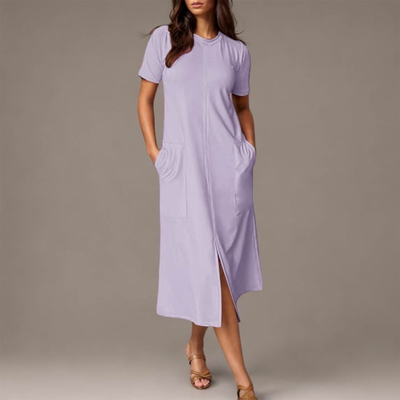 Nightgowns for Women Lightweight Casual Criss Cross Short Sleeve Maxi Sleep Shirts with Side Pockets